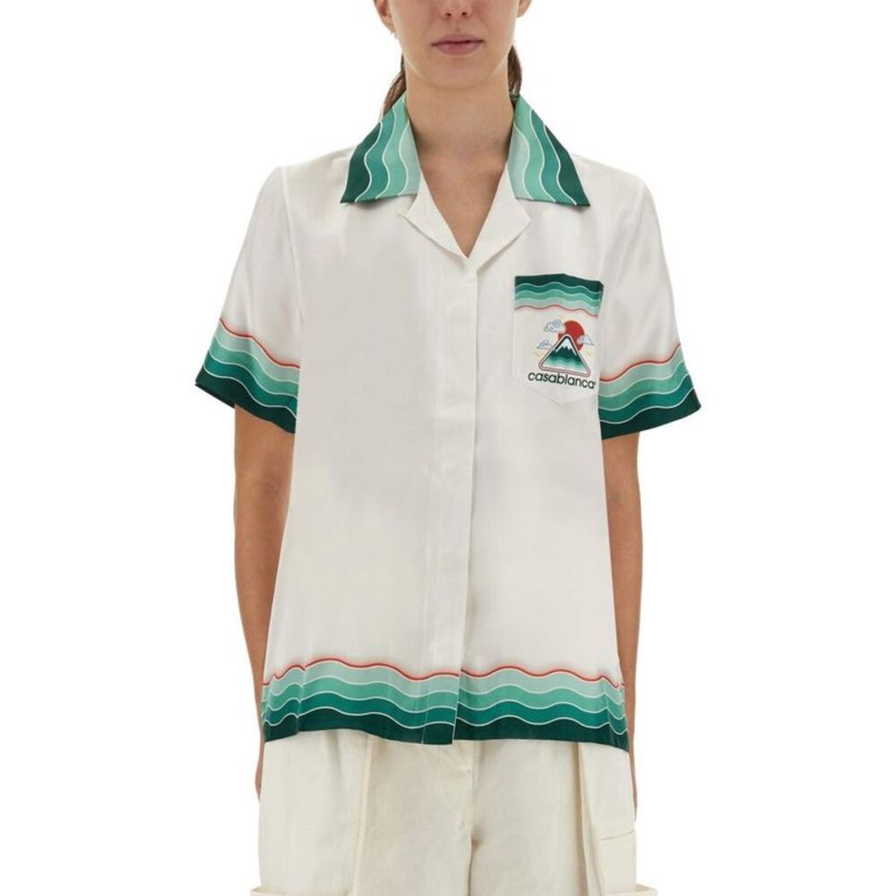 CASABLANCA Silk Wave Print Camp Collar Short Sleeve Shirt Women MULTICOLOUR